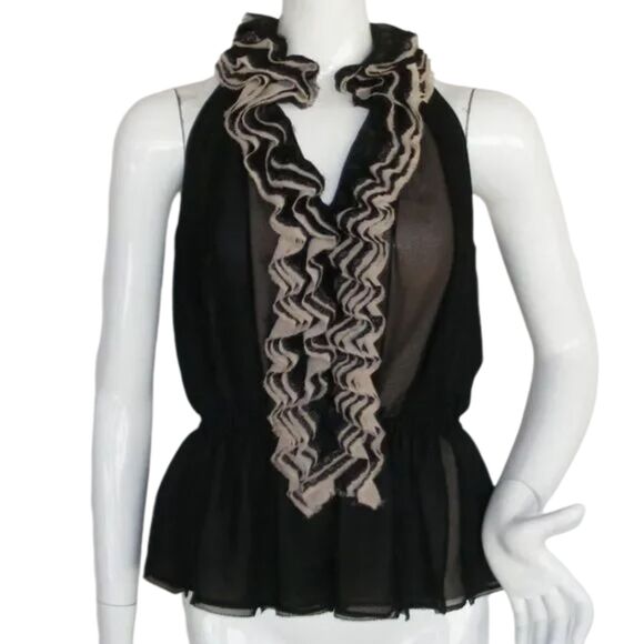 ROBERT RODRIGUEZ Top, S, Mesh, Ruffle Neck/Front, Sleeveless, Neiman Marcus - Picture 1 of 13
